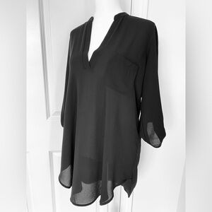 Lush Black V-Neck Tunic Blouse